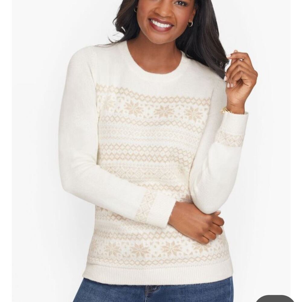 Talbots Women’s SHIMMER FAIR ISLE CREWNECK SWEATER Petit Large NWT